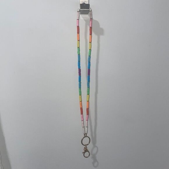 Beaded Rainbow & Gold Lanyard Pride Keychain ROYGBV - Picture 4 of 6